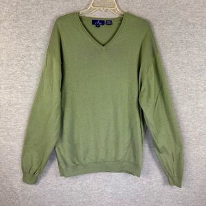 Enro Men's 2XT 2X Tall Sweater V-Neck Green Cotton/Modal Lightweight